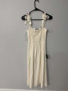 Lulus Feeling Sweet Cream Smocked Tie-Strap Midi Dress